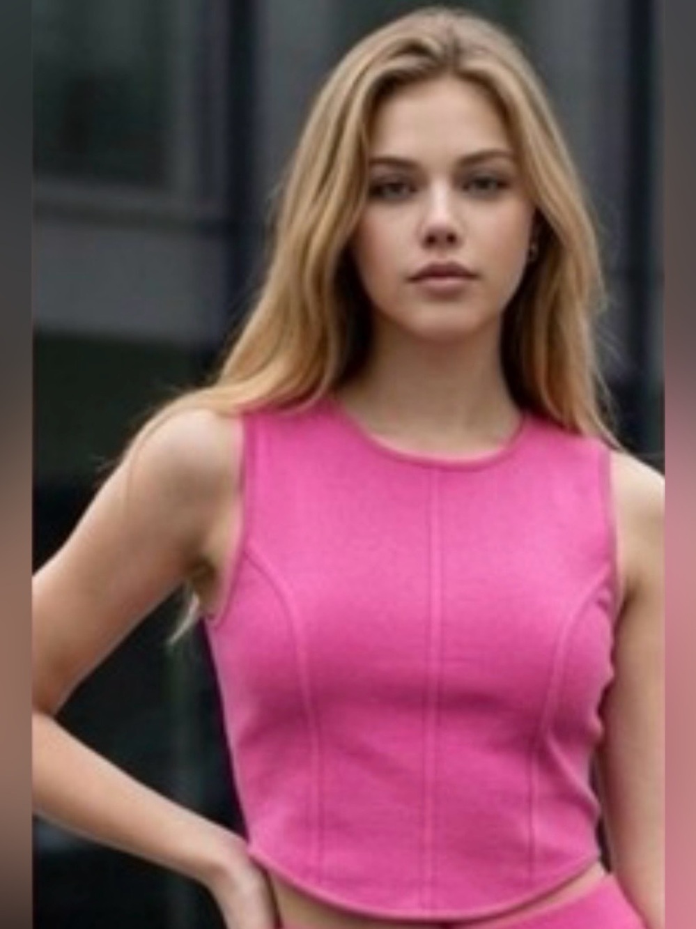House of Harlow 1960 Pink Seamed Knit Crop Tank Top L